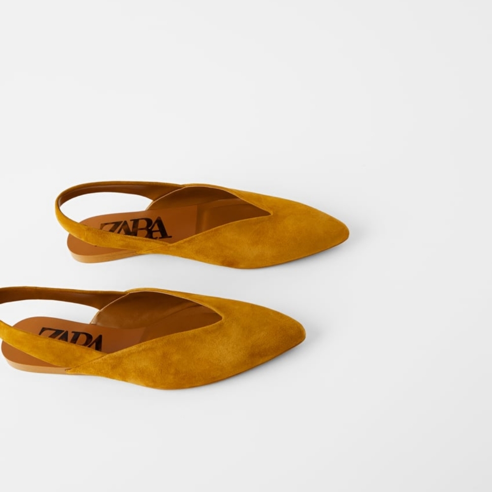 Zara Mustard Yellow Suede Slingback Flats 10